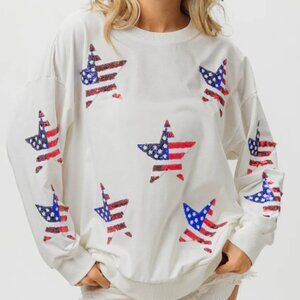BiBi American Flag Sequin Star Sweatshirt
